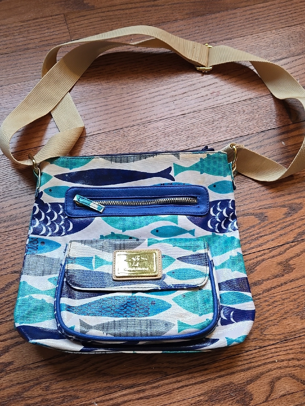 Vintage Blue & Teal Fish Sardine Crossbody Mesenger Bag
